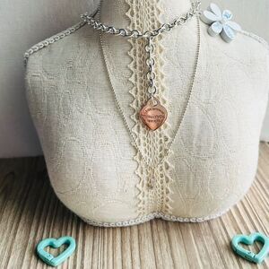 Return to Tiffany Co. Rubedo/Silver Heart Tag Y Lariat Necklace, 16"